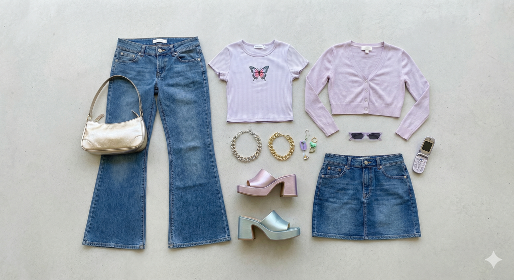 y2k aesthetic outfit ideas for pear shaped body